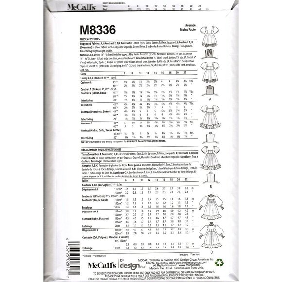 McCalls M8336 Misses 14 to 22 Victorian Dress Costume Uncut Sewing Pattern - Picture 2 of 2